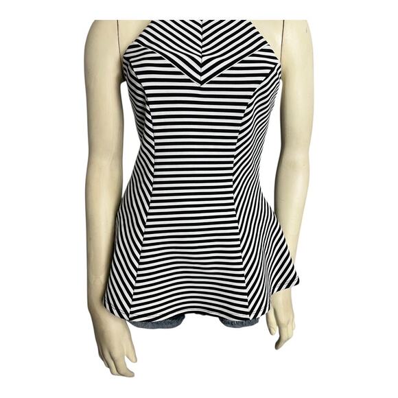 Guess Striped Peplum Top with Choker Neckline White/Black Women's S Casual Chic - Picture 3 of 10
